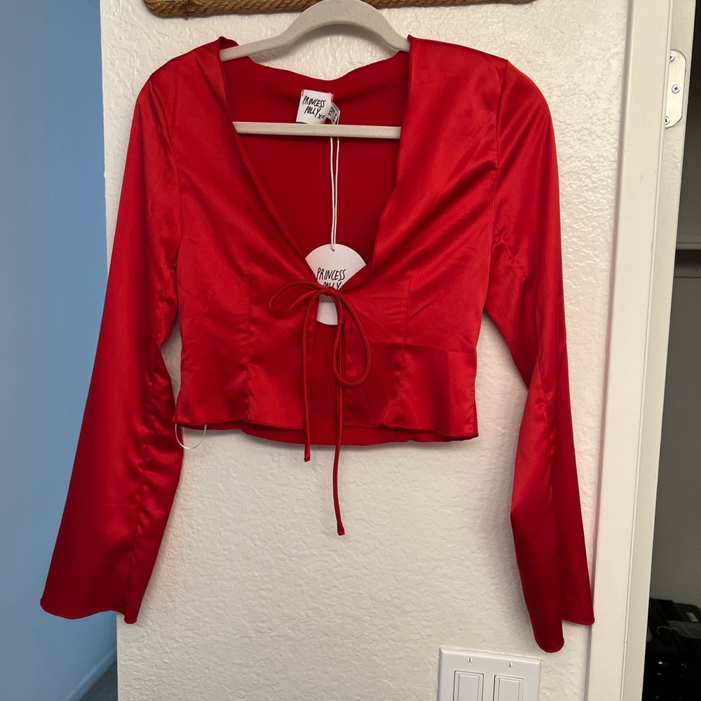 Princess Polly red tie front top
